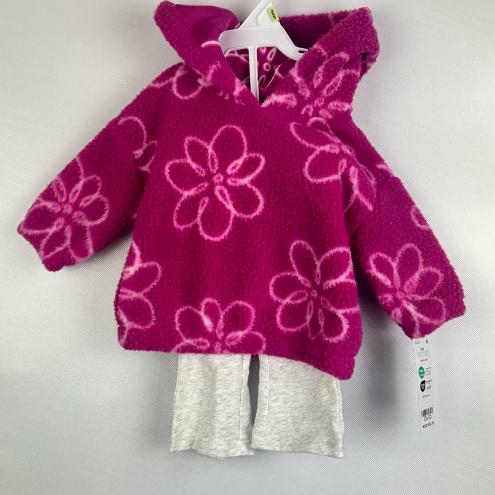 Carter's Pink Floral Hoodie and flare bottom pant set size 3 months NWT